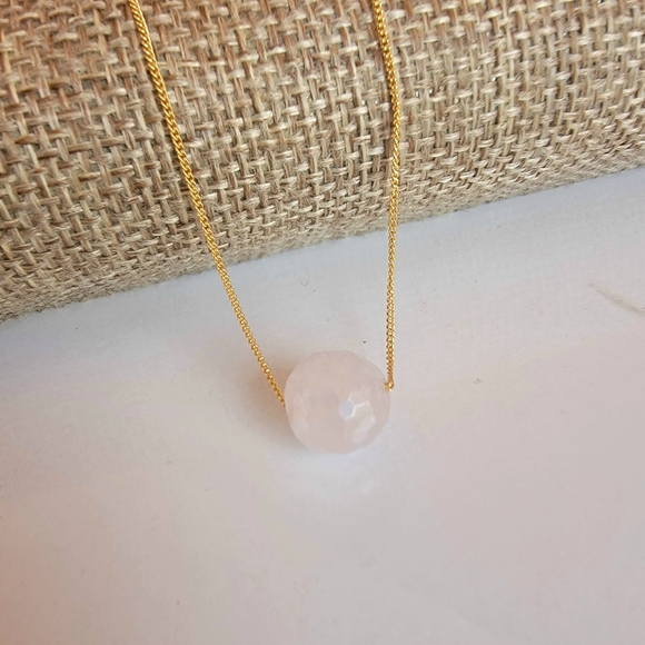 ROSE PINK QUARTZ Necklace Minimalist Crystal Gemstone FLOATING - Picture 3 of 7